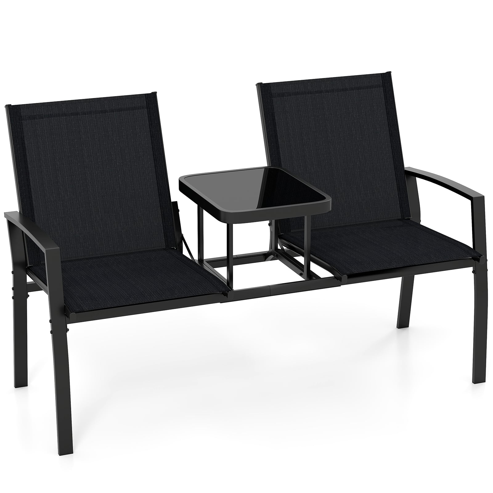 Patio Loveseat with Built-in Table, Black Outdoor Seating & Patio Chairs Black at Gallery Canada
