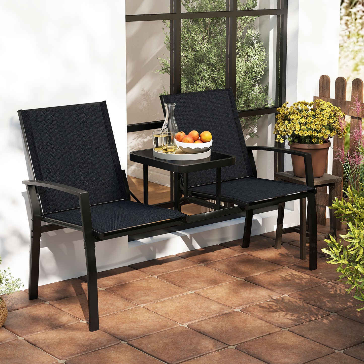 Patio Loveseat with Built-in Table, Black Outdoor Seating & Patio Chairs at Gallery Canada