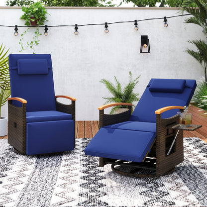 Rattan Swivel Recliner Chair, Adjustable Backrest, Footrest, Navy Recliners at Gallery Canada