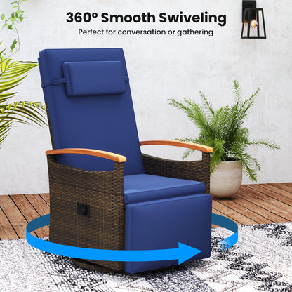 Rattan Swivel Recliner Chair, Adjustable Backrest, Footrest, Navy Recliners at Gallery Canada