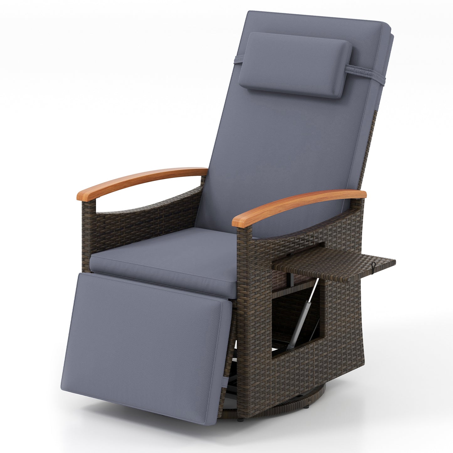 Patio Rattan 360° Swivel Recliner Chair, Adjustable Backrest, Footrest, Gray Outdoor Seating & Patio Chairs at Gallery Canada