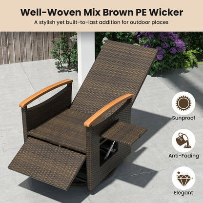Patio Rattan 360° Swivel Recliner Chair, Adjustable Backrest, Footrest, Gray Outdoor Seating & Patio Chairs at Gallery Canada