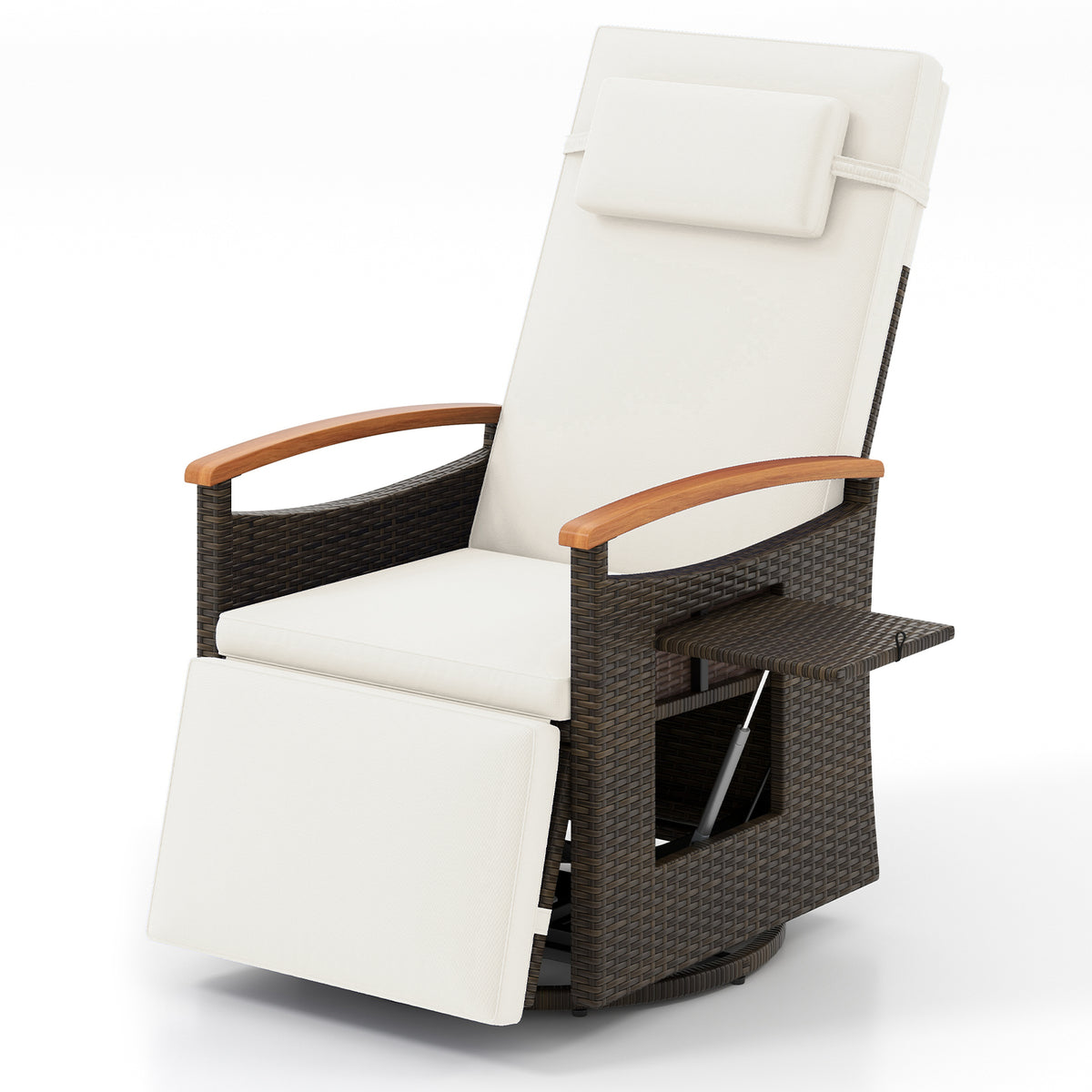 Patio Rattan 360° Swivel Recliner Chair, Adjustable Backrest, Footrest, White Outdoor Seating & Patio Chairs White at Gallery Canada