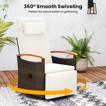 Patio Rattan 360° Swivel Recliner Chair, Adjustable Backrest, Footrest, White Outdoor Seating & Patio Chairs at Gallery Canada