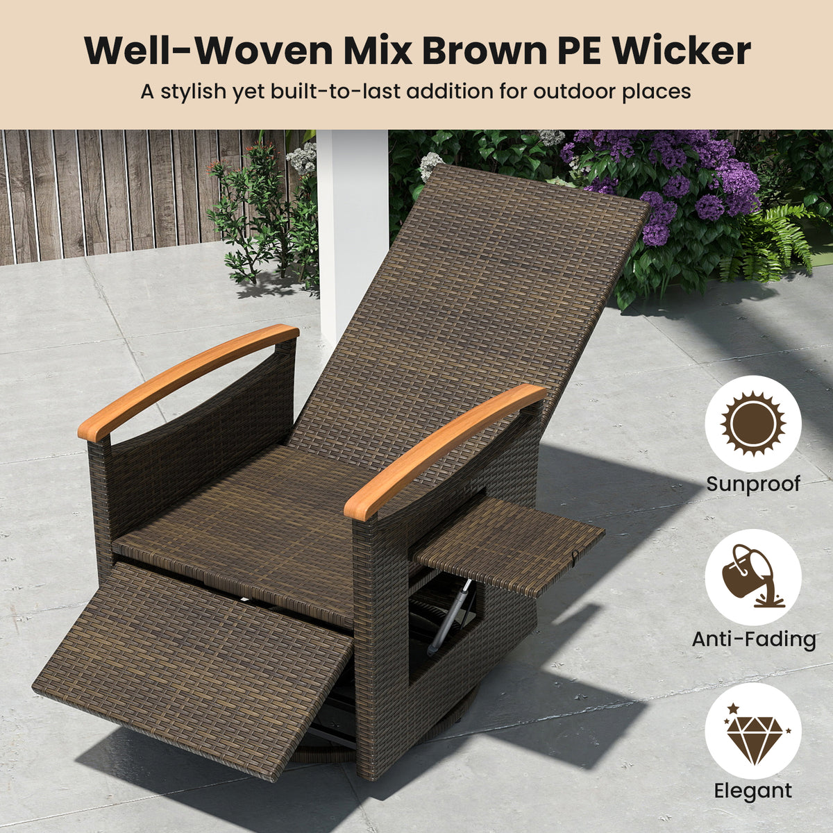 Patio Rattan 360° Swivel Recliner Chair, Adjustable Backrest, Footrest, White Outdoor Seating & Patio Chairs at Gallery Canada