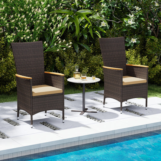Patio Rattan Chairs Set of 4 Outdoor Wicker Dining Chairs with High Backrest, Beige Patio Dining Chairs Beige at Gallery Canada