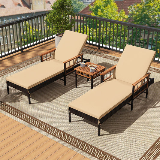 Patio Rattan Chaise Lounge with 4-Level Adjustable Backrest, Beige Outdoor Chaise Lounges Beige at Gallery Canada