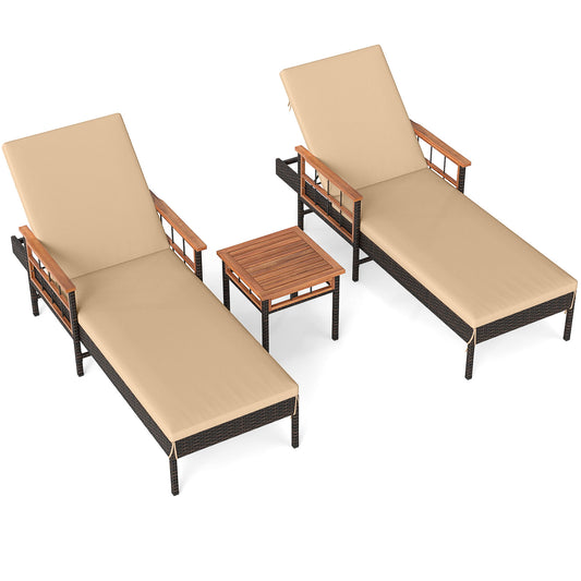 Patio Rattan Chaise Lounge with 4-Level Adjustable Backrest, Beige Outdoor Chaise Lounges Beige at Gallery Canada