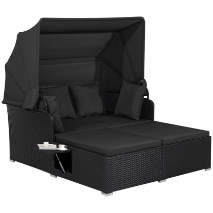 Patio Rattan Daybed With Retractable Canopy, Side Tables, Black Outdoor Sectionals Black at Gallery Canada