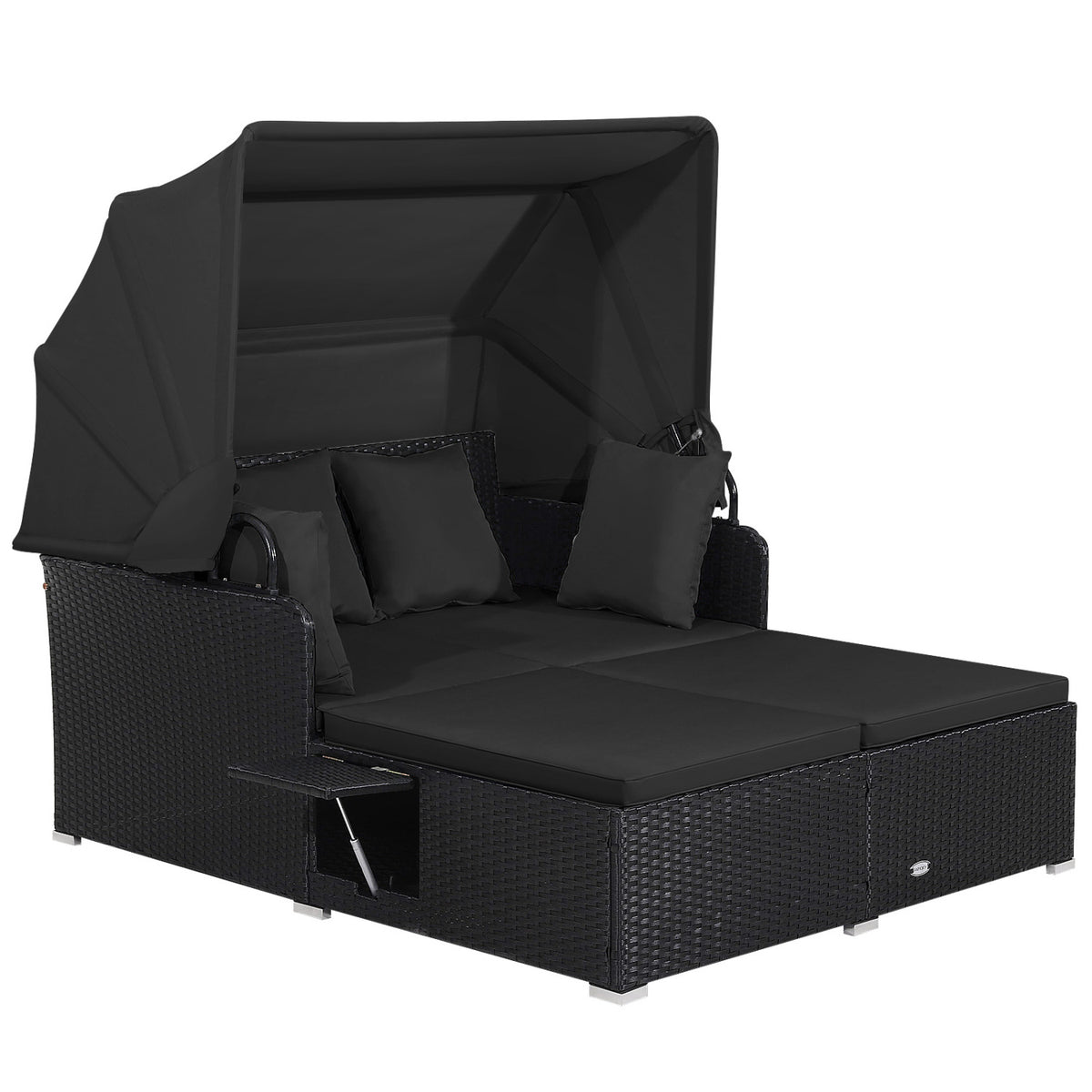 Patio Rattan Daybed With Retractable Canopy, Side Tables, Black Outdoor Sectionals at Gallery Canada