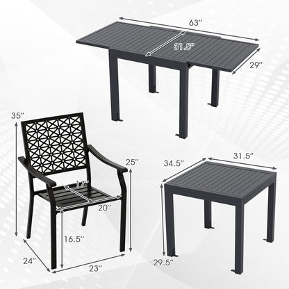 Aluminum Table And Stackable Armchairs Set, Rectangular Slatted Tabletop Patio Dining Sets at Gallery Canada