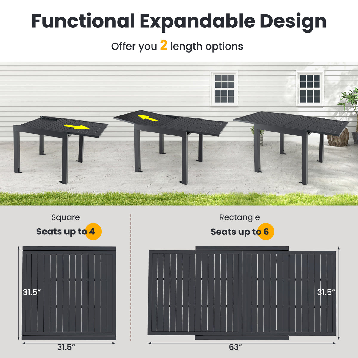 Aluminum Table And Stackable Armchairs Set, Rectangular Slatted Tabletop Patio Dining Sets at Gallery Canada
