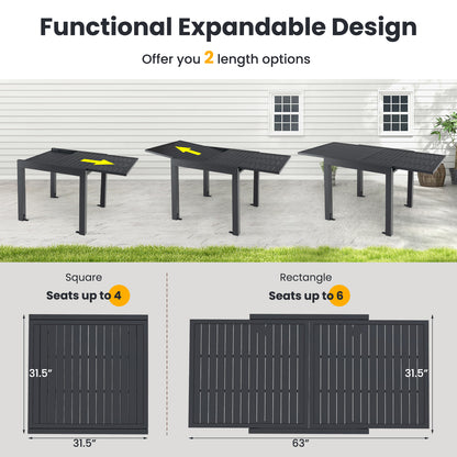 Aluminum Table And Stackable Armchairs Set, Rectangular Slatted Tabletop Patio Dining Sets at Gallery Canada