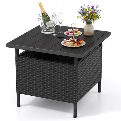 Square Wicker Side Table With Umbrella Hole, Black Patio Coffee Tables at Gallery Canada