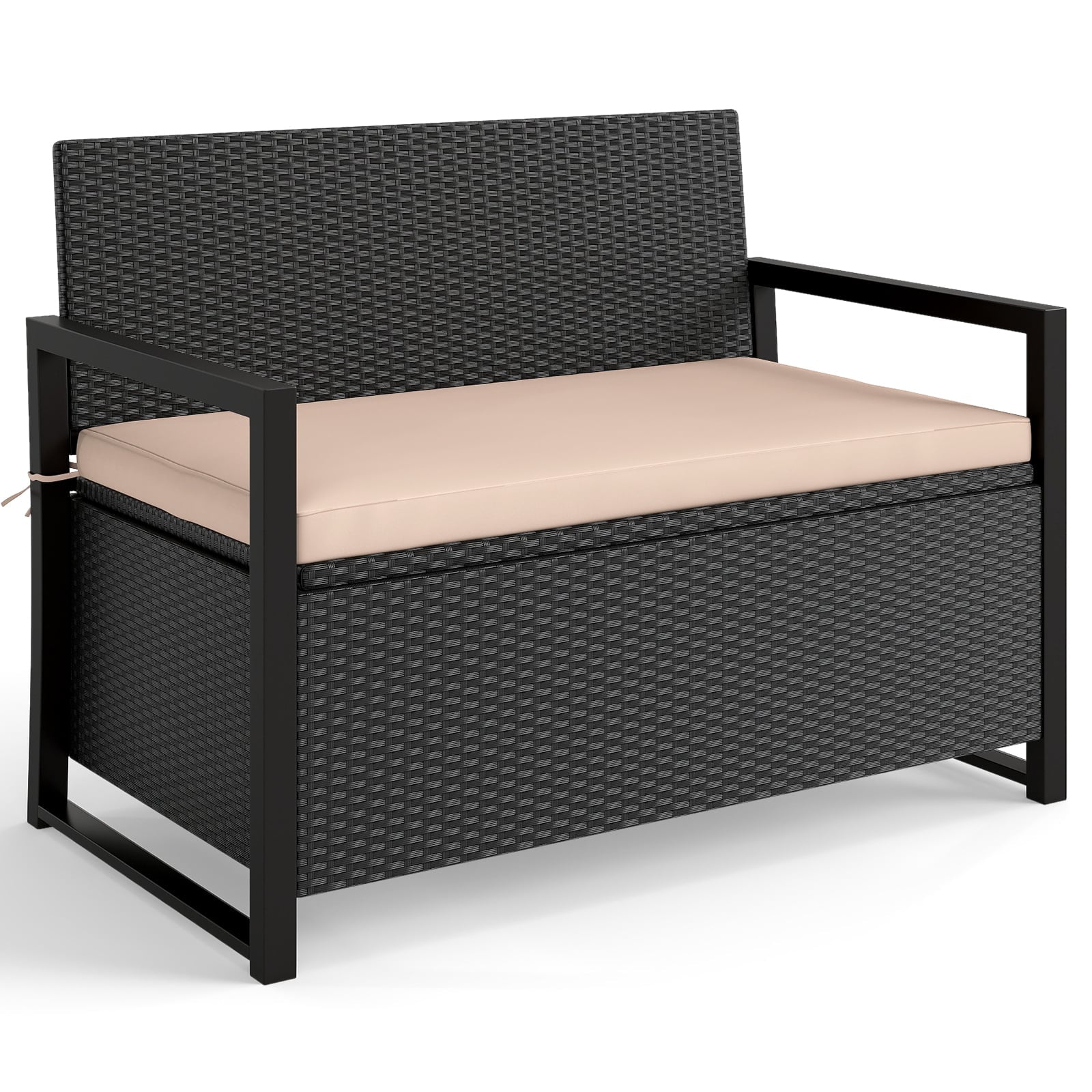 Patio Storage Bench Outdoor Wicker Loveseat with Built-in Storage, Brown Sheds & Outdoor Storage at Gallery Canada