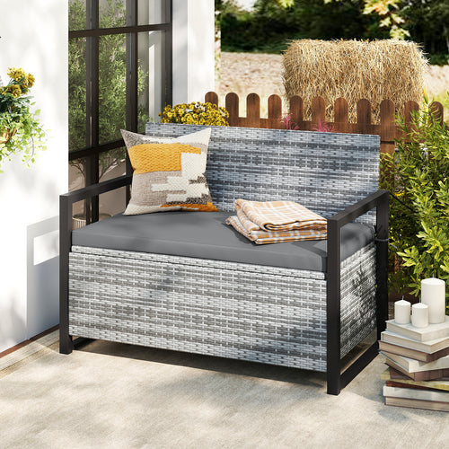 Outdoor Wicker Loveseat With Built-In Storage, Gray