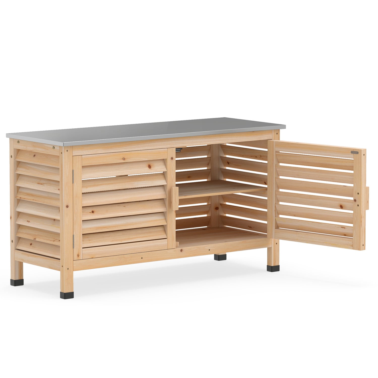 Patio Storage Cabinet, Stainless Steel Countertop, Natural Potting Benches & Tables Natural at Gallery Canada