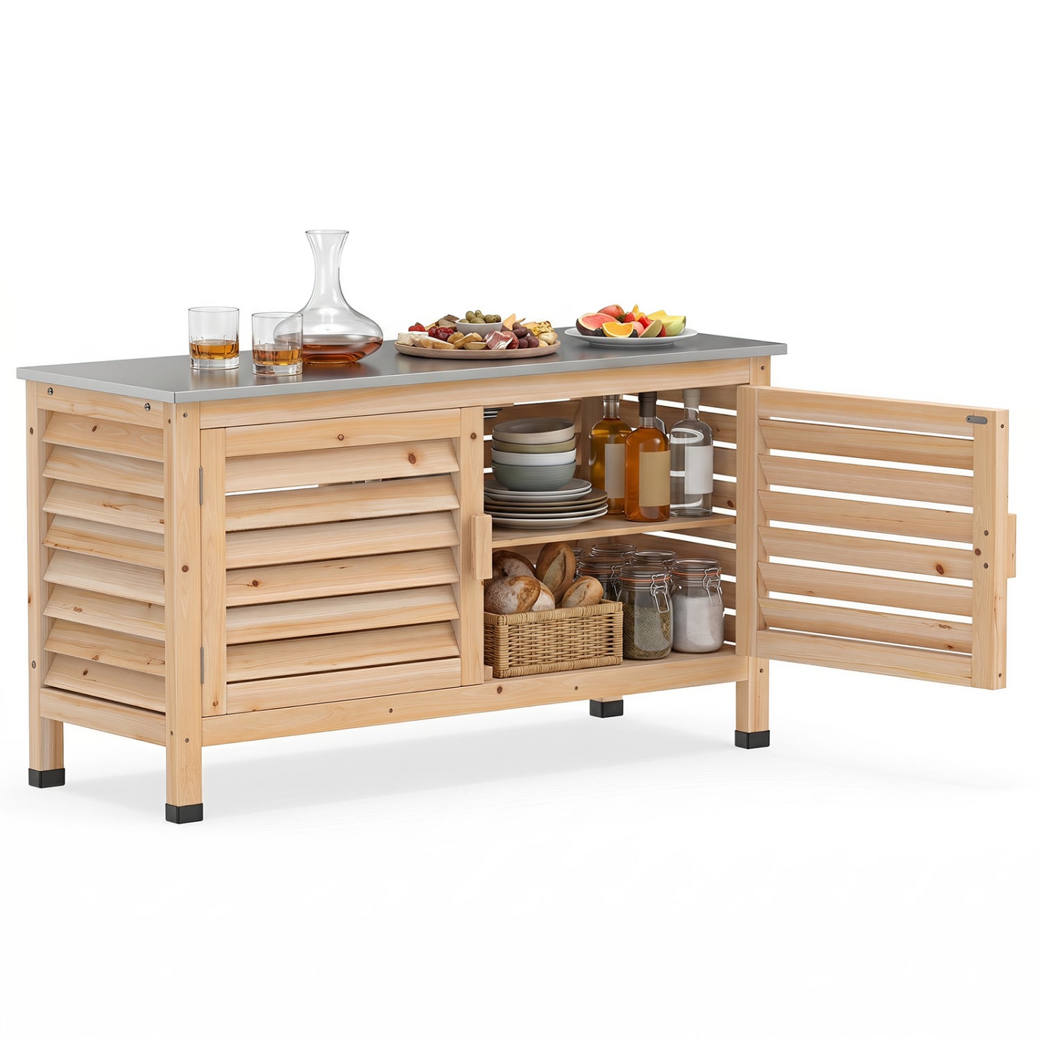 Patio Storage Cabinet, Stainless Steel Countertop, Natural Potting Benches & Tables at Gallery Canada