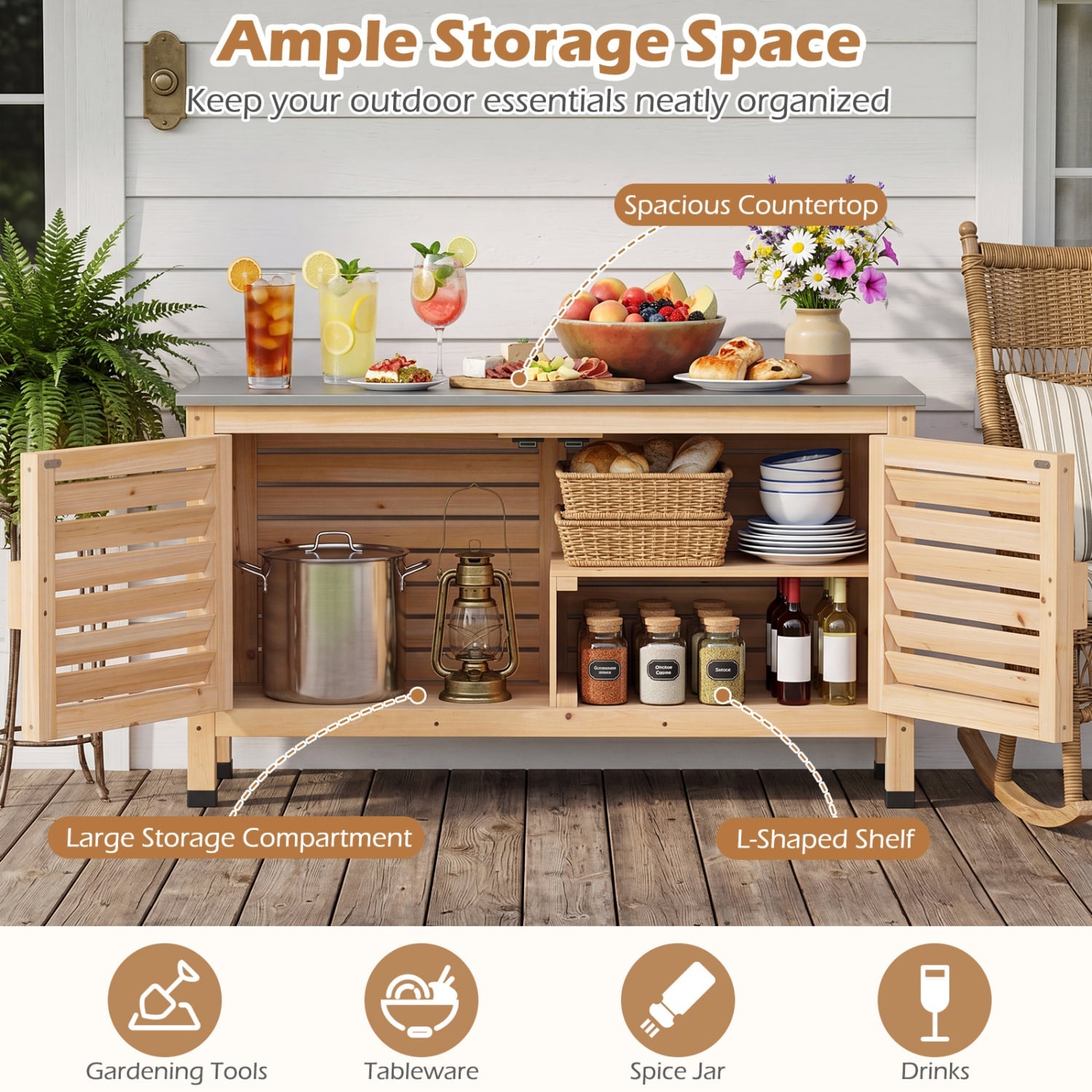 Patio Storage Cabinet, Stainless Steel Countertop, Natural Potting Benches & Tables at Gallery Canada