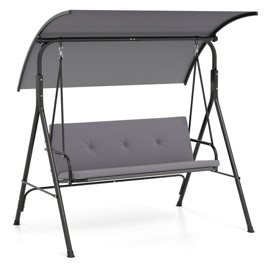 Patio Swing Chair with Adjustable Canopy & Removable Cushion and Metal Stand, Gray Porch Swings Gray at Gallery Canada