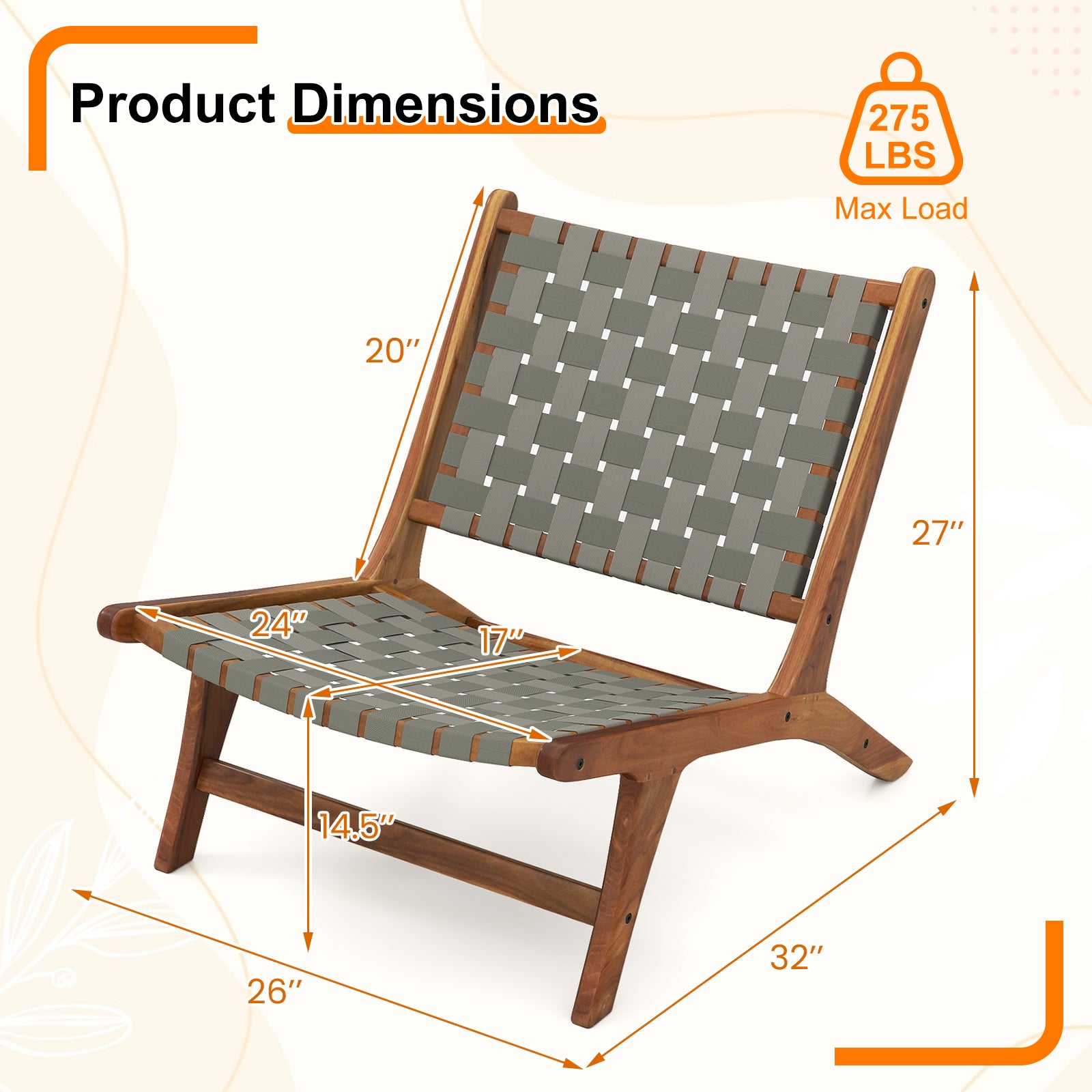 Patio Teak Wood Chair Outdoor Mid-Century Accent Chair with Nylon Webbing Seat Patio Dining Chairs at Gallery Canada