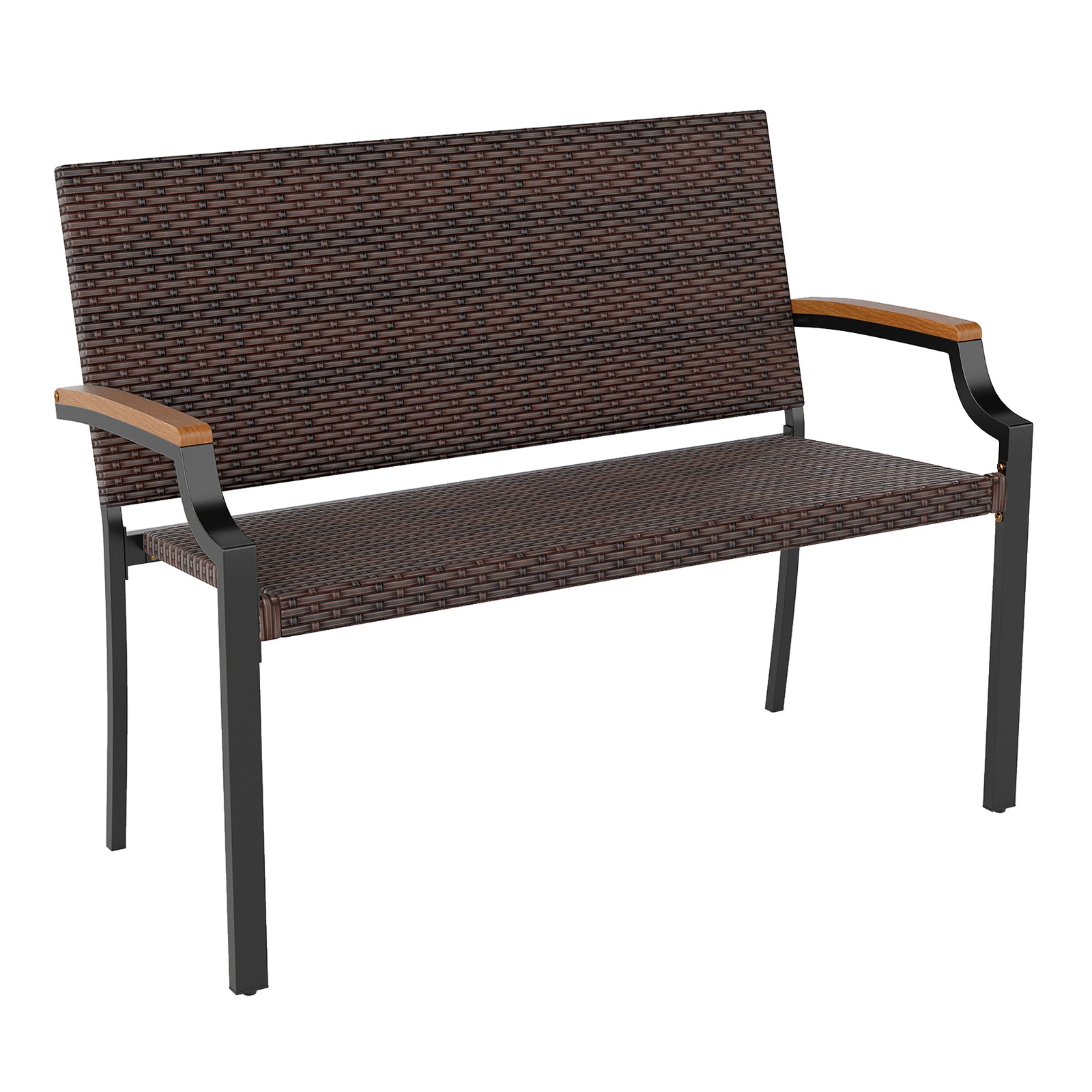 Patio Wicker Loveseat Chair, Acacia Wood Armrests, Metal Frame, Brown Patio Rocking Chairs & Gliders at Gallery Canada