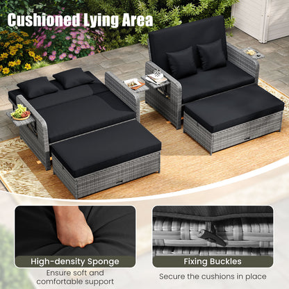 Wicker Loveseat Sofa With Ottoman, Side Tray, Black Patio Furniture Sets at Gallery Canada