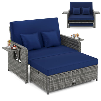 Patio Wicker Loveseat Sofa, Ottoman, Side Tray, Navy Patio Furniture Sets at Gallery Canada