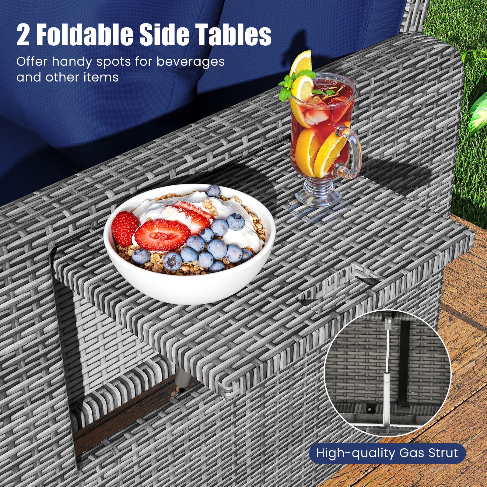 Patio Wicker Loveseat Sofa, Ottoman, Side Tray, Navy Patio Furniture Sets at Gallery Canada