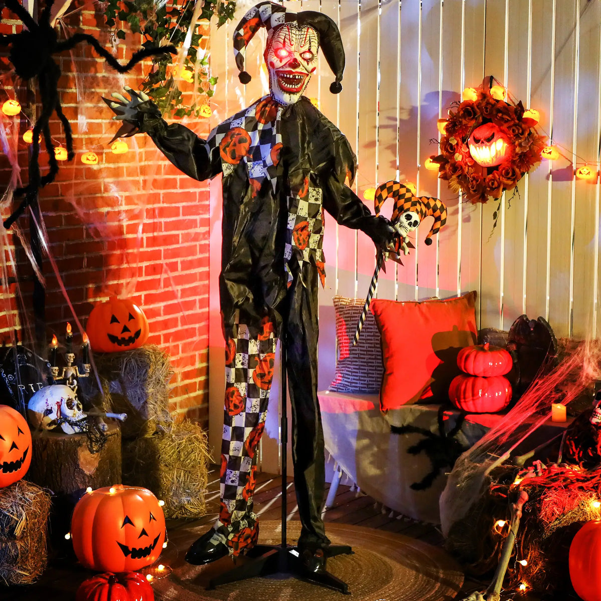 Life Size Animated Clown, Red Light Up Eyes, Sound Activated Decorations, Red Halloween Decorations at Gallery Canada