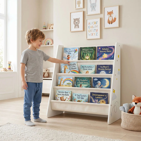 Fabric Kids Bookshelf, 4-Tier Toddler Sling Book Rack, White Baby & Kids Storage White, Cream White at Gallery Canada