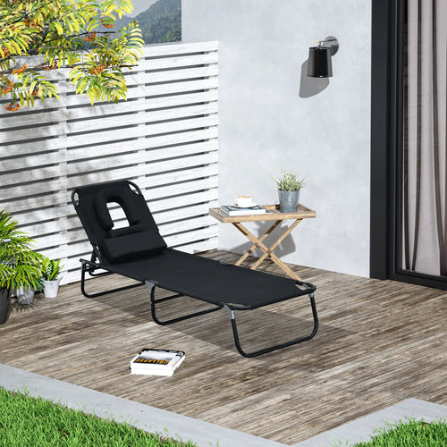 Folding Outdoor Lounge Chair, Reclining Beach Lounger, 4-Position Adjustable, Black