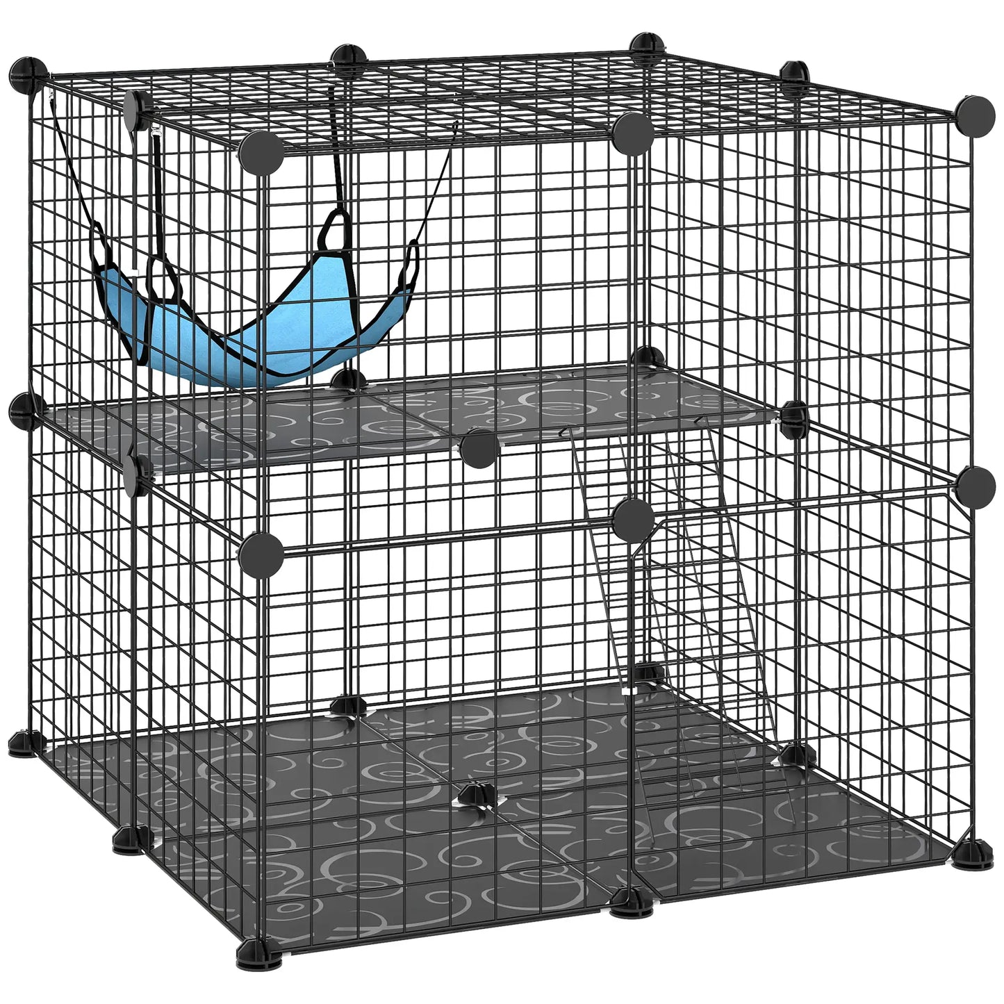 2 Tier Cat Cage, DIY Pet Playpen With 2 Doors, Ladder, Hammock, Perch, Black Outdoor Cat Enclosures at Gallery Canada