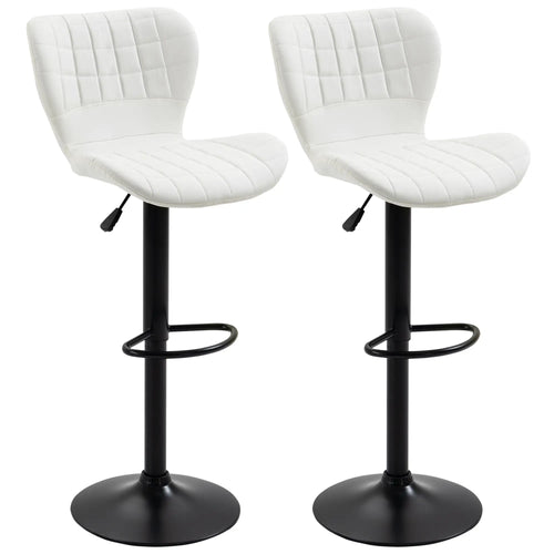 Adjustable Height Swivel Bar Stools, Set of 2, PU Leather, White
