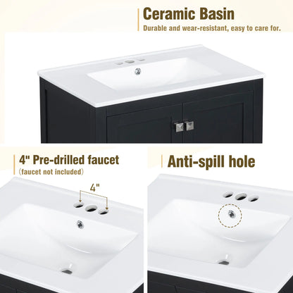 30" Bathroom Vanity, Single Undermount Sink, Soft-Close Doors, Black+White Sink Cabinets at Gallery Canada
