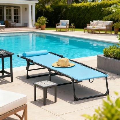 Outdoor Folding Lounge Chair, 4-Level Adjustable, Sky Blue Lounger Chairs at Gallery Canada