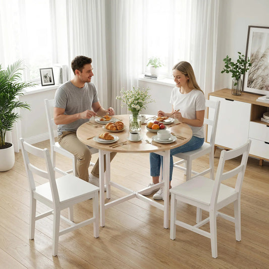 Folding Dining Table For 2-4 People, 31.5" Round Drop Leaf, Natural Wood, Natural Wood Dining Tables Natural Wood at Gallery Canada