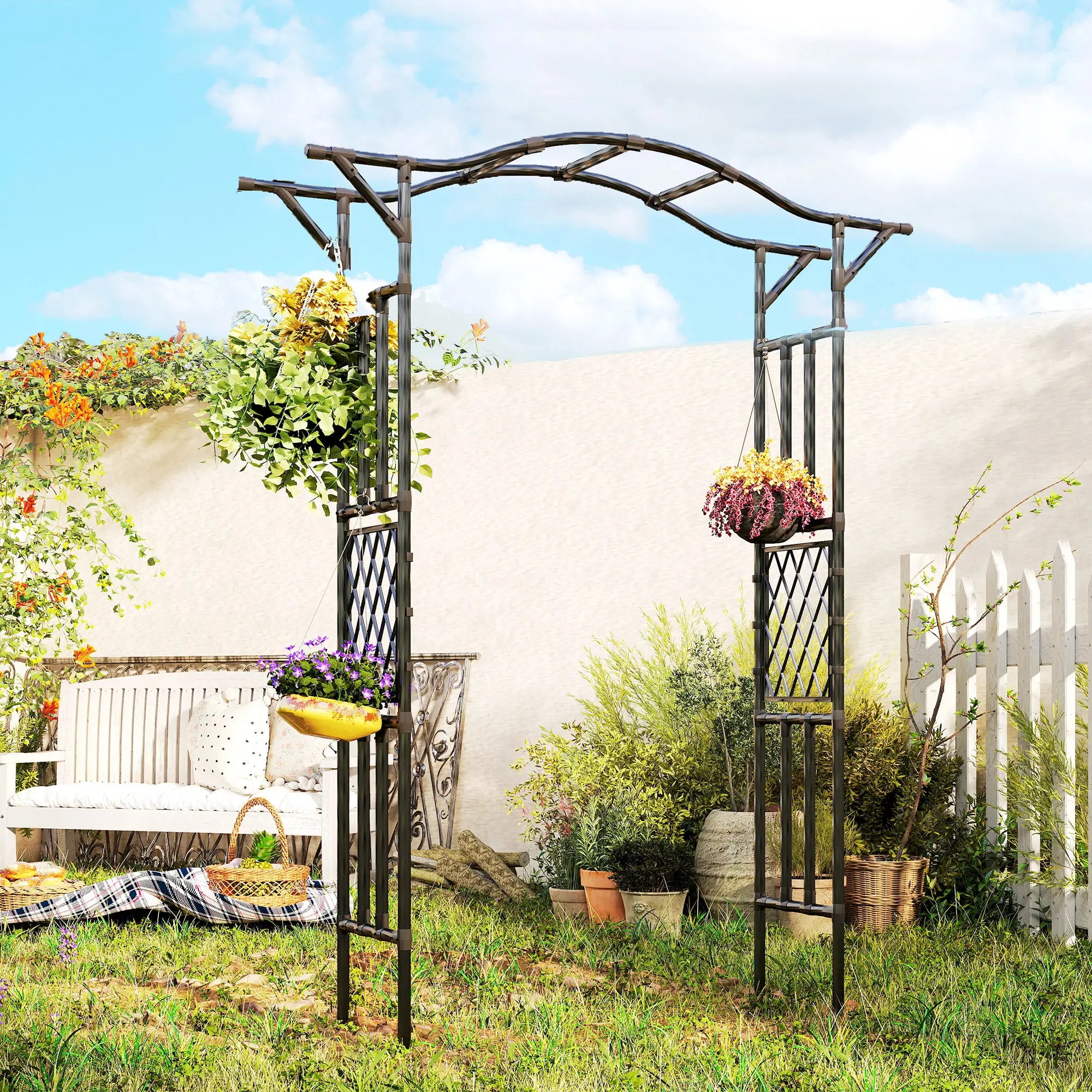 Garden Arch Trellis Arbor With Extended Top, 66.9