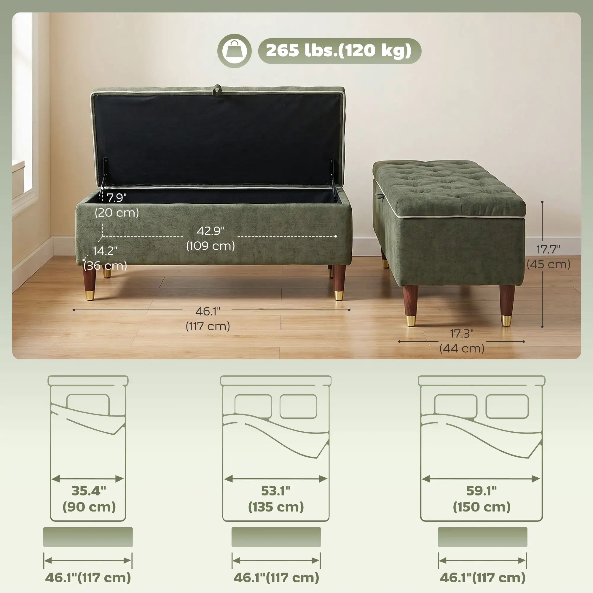 Storage Ottoman Bench, Linen-Look Seat, 264 LBS, Green Storage Ottomans & Benches at Gallery Canada