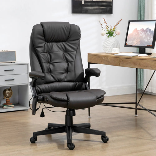 Heated Ergonomic Massage Swivel Office Chair, High Back Faux Leather, Brown