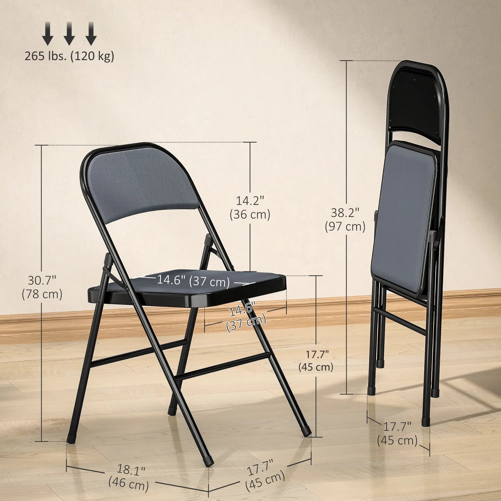 Set of 4 Metal Foldable Chairs, Corduroy Padded, Grey Dining Chairs at Gallery Canada