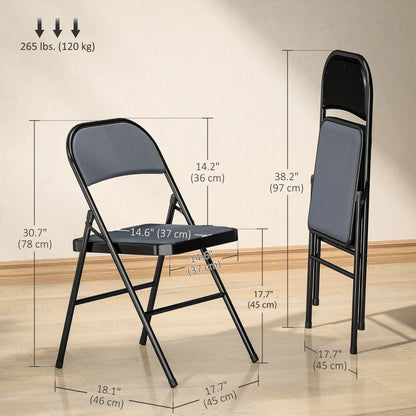Set of 4 Metal Foldable Chairs, Corduroy Padded, Grey Dining Chairs at Gallery Canada