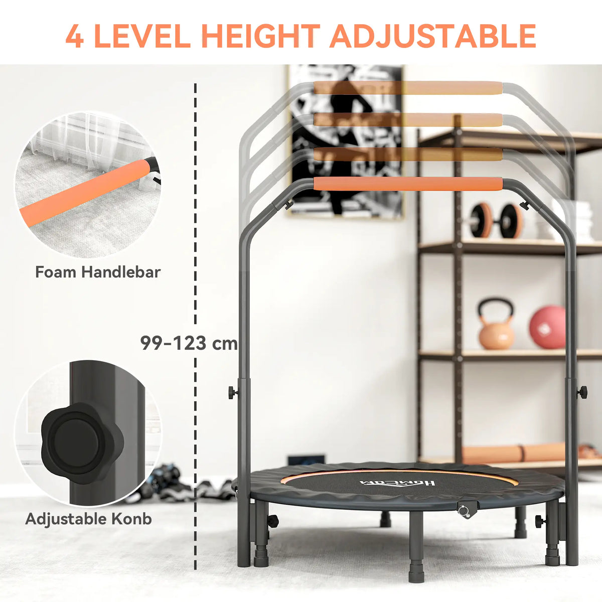 45" Foldable Mini Fitness Trampoline, Adjustable Foam Handle, Orange Trampolines at Gallery Canada