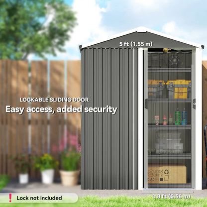4.5 x 3ft Outdoor Storage Shed, Waterproof Metal Garden Shed, Light Grey Sheds at Gallery Canada