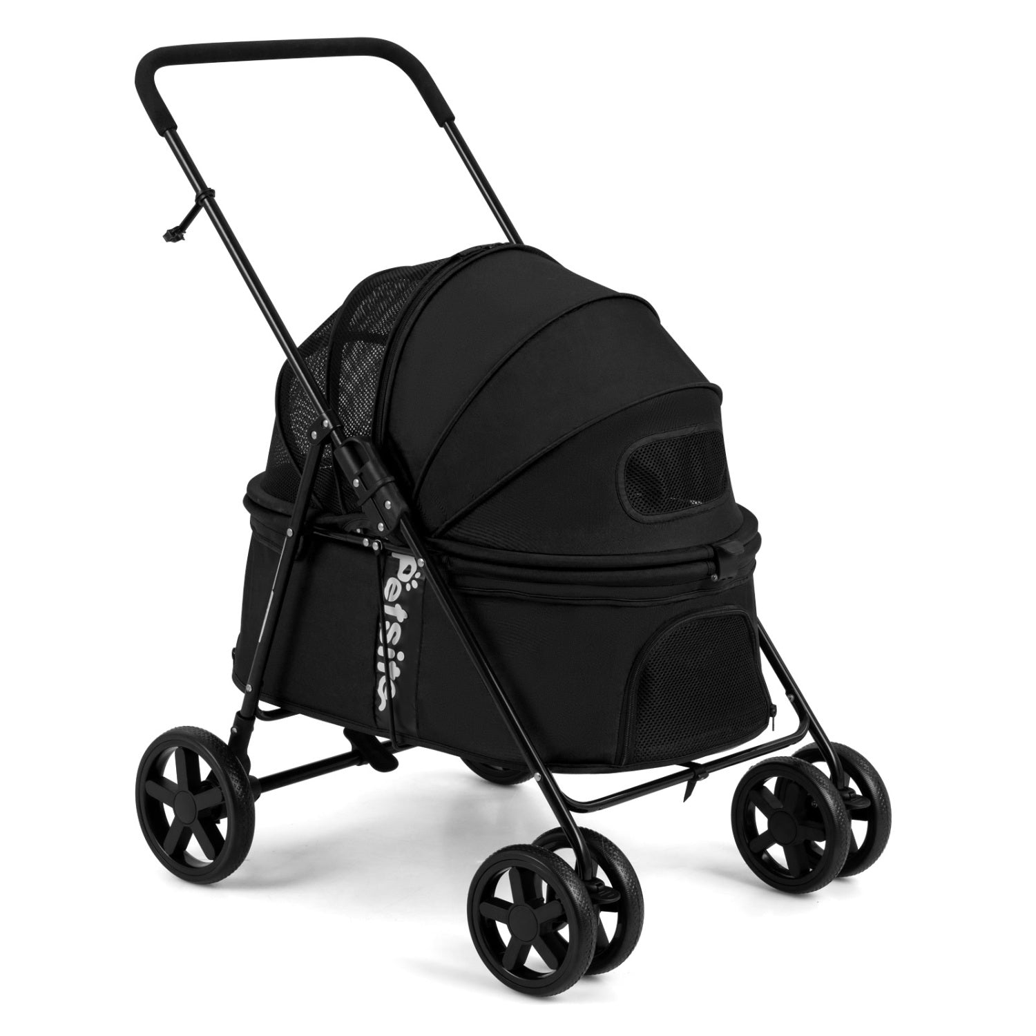 Pet Stroller for Small Medium Dogs Foldable with One-Step Rear Brake and Canopy, Black Dog Supplies Black at Gallery Canada