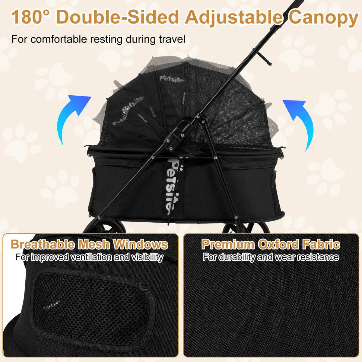 Pet Stroller for Small Medium Dogs Foldable with One-Step Rear Brake and Canopy, Black Dog Supplies at Gallery Canada