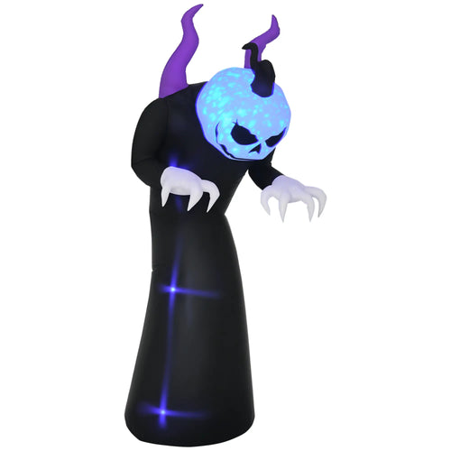 7ft Inflatable Halloween Ghost with Horns, LED Flame Effect, Outdoor Yard Display