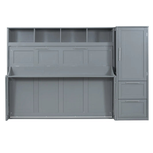 Murphy Bed with Closet, Drawers, 112" L x 21.5" W x 78.5" H, Grey Bed Frames Grey at Gallery Canada