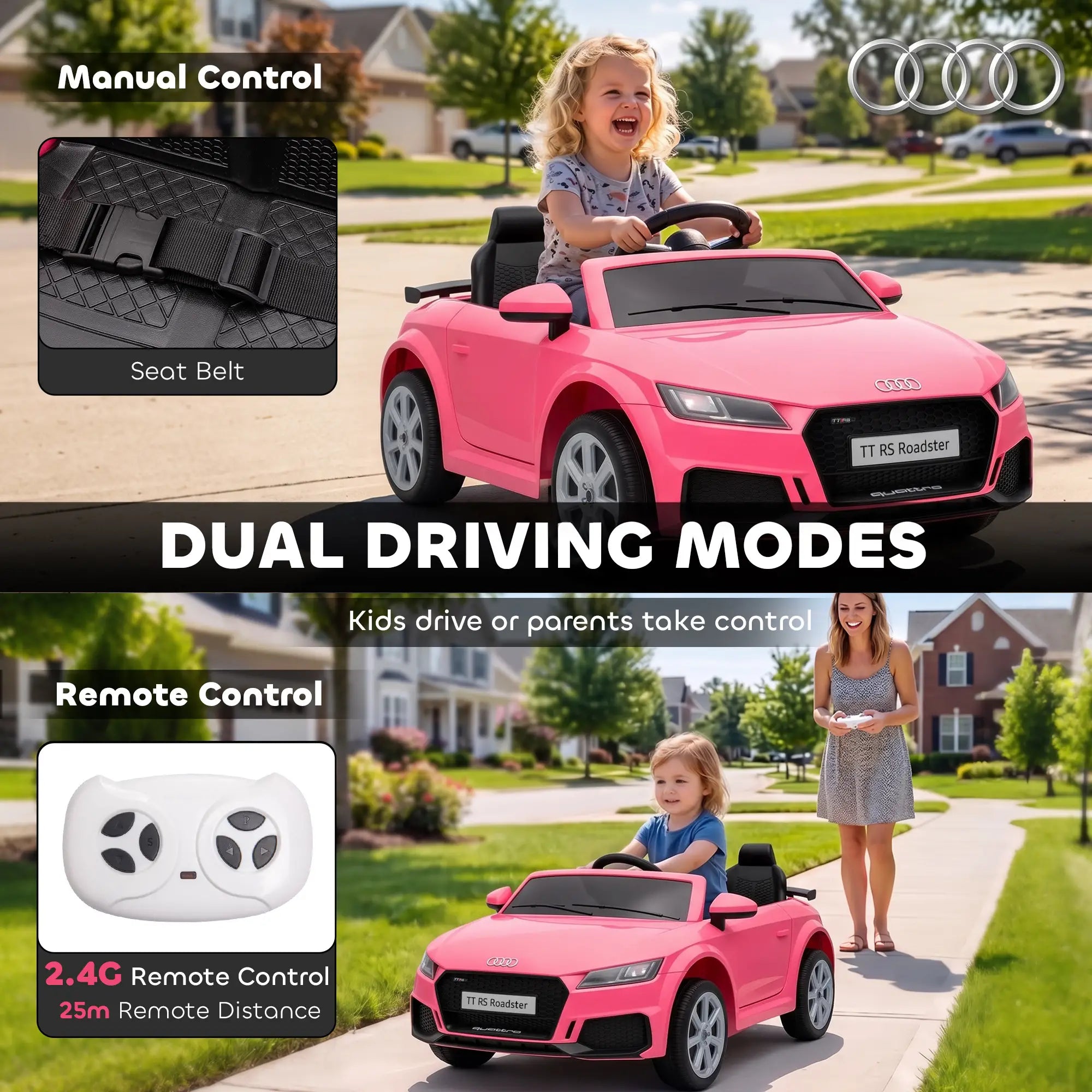 12V Kids Ride on Car, Audi TT RS Electric Car with Remote, Pink Electric Toy Cars at Gallery Canada