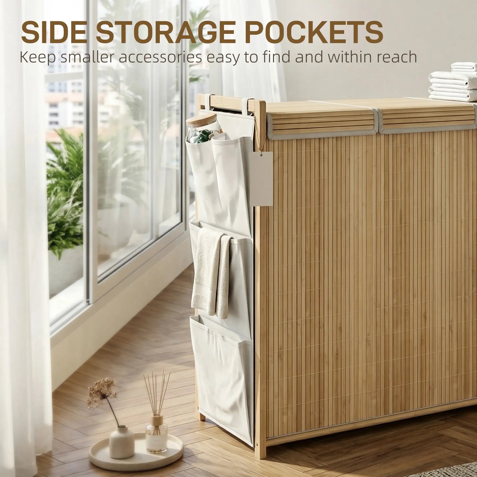 Bamboo Laundry Hamper with Removable Drawstring Bag and Side Storage Pockets, 47 Gal, Natural Bath Accessories at Gallery Canada